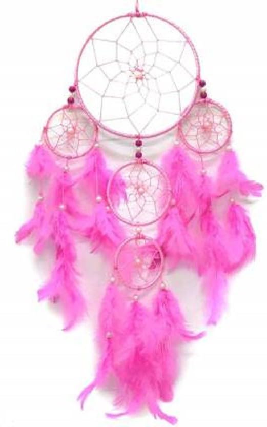 Feather Windchime (29.52 inch, Pink) BZ_Pink Dream Catcher 5 Ring-image-39