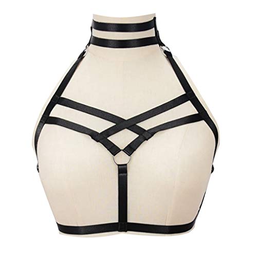Sexy Women Harness Halter Body Harness Bra Caged Bra Cupless Bra Punk Gothic Style Strappy Bralette Black