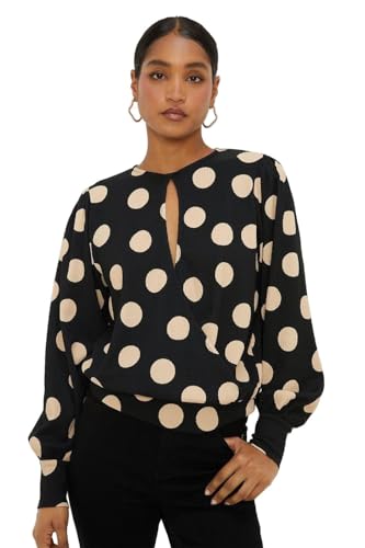 Dorothy Perkins Spot Key Hole Wrap Long Sleeve Top, S, Mono