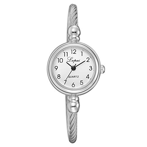 mxdmai Las Mujeres de Plata clásico Reloj Pulsera Reloj de Cuarzo analógico con Casual Metal Brazalete - Esfera Blanca