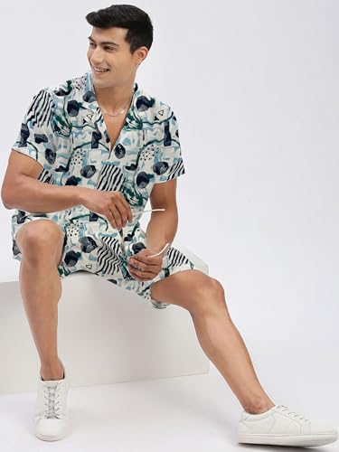 Image of Amazon Brand - Anarva Mens Camouflage Printed Co-ord Set | Half Sleeve Shirt and Shorts Set | Casual Summer Outfit for Beach, Travel, Vacation -