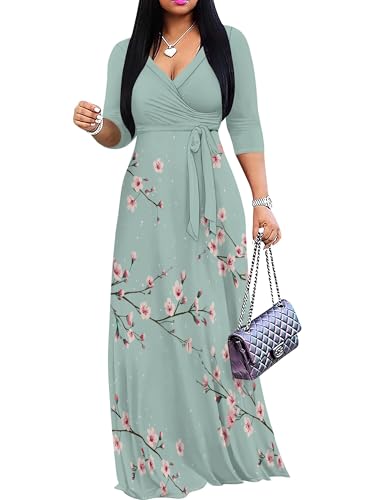 Image of PinkPatty Women's Long Sleeve Maxi Dress Plus Size Trendy Wedding Guest Dress with Pockets&Belt