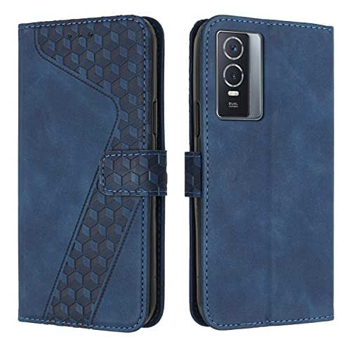 OKZone Kompatibel mit Vivo Y76 5G/Y76S/Y74S Hülle, PU Leder Handyhülle Tasche Wallet Schutzhülle Vivo Y76 5G/Y76S/Y74S, Flip Cover Klappbar Brieftasche Etui mit Magnet TPU Lederhülle (Blau)