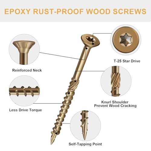 Image of Deck Screws 3 Inch, Wood Screws #10x3 inch, 55 Pcs Golden Brown