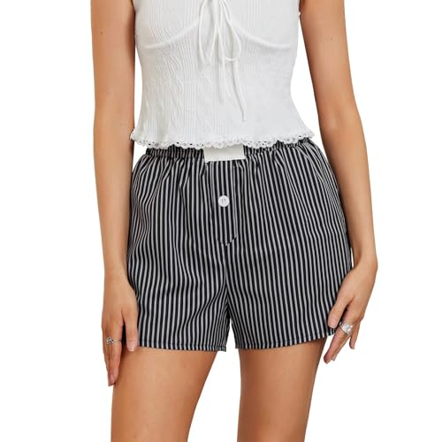 Image of Y2K Boxer Shorts for Womens Low Waist Plaid Lounge Shorts Elastic Cute Gingham Pajamas Bottoms