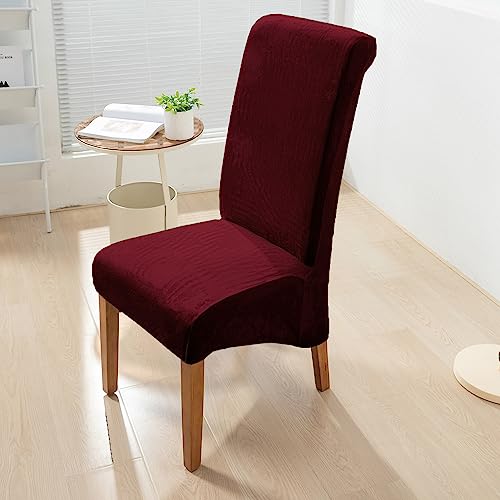 Image of HOKIPO Velvet Chair Covers for Long Back Dining Chair, Set of 2, Burgundy (AR-4760-BRGN*2)
