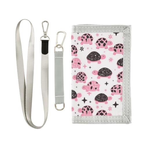 Wusikd Pink Turtle Kids Wallet for Boys Girls Shining Stars Toddler Trifold Wallet Novelty Wallet for Teens Women Men