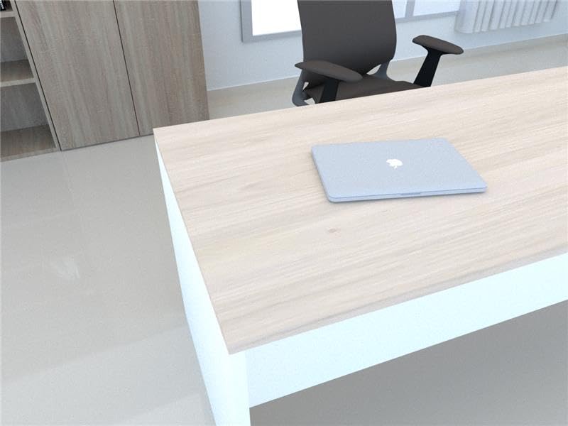 OFICIT Escritorio Mesa de Oficina en Color Blanco con Tablero Acacia, 180x80cm. FABRICACIÓN Nacional.