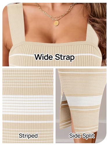 Image of MEROKEETY Womens Summer Striped Bodycon Ribbed Knit Midi Sweater Dress 2026 | Sleeveless Long Tank Dress, Soft, Stretchable, Maternity, Baby Shower, Gender Reveal, Bump Friendly, Beach, Vacation Outfit