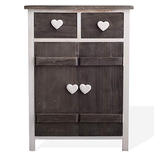 Rebecca Mobili Credenza Cucina, Mobile Bagno 2 Ante 2 cassetti, Bianco Grigio, Legno Paulownia