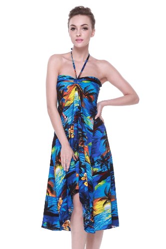 Matching Hawaiian Luau Mother Daughter Halter Dress in Sunset Blue2
