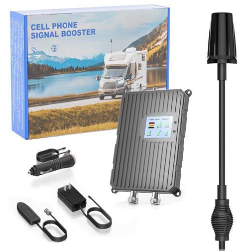 Image of Cell Phone Signal Booster for Truck RV SUV Camper Overland, 70dB High Gain Vehicle Cellular Repeater for AT&T T-Mobile US Cellular 5G 4G LTE 3G on Band 4 /12 /17 /5 /2 /25, Smart LCD Monitor, FCC Approved