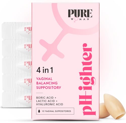 PURE WOMAN - pH-ighter Vaginal Boric Acid Suppositories for Women - Hyaluronic Acid - 4 in 1 Vaginal Suppositories for Discomfort, Dryness, Odor & pH Balance- Full Vaginal Health Care - 10ct