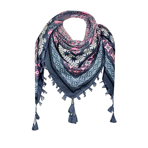 Estilo étnico Pañuelo Bohemia Pañuelo Triangular Imprimió con Mezcla de Patrones Borlas Fulares Chal Pañuelo para el Cuello Elegante Pañoleta Grandes Bufanda Mujer Pañuelo para la Cabeza,108 x 108 cm