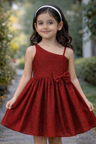 Image of Buy & Try Girls Printed Georgette Frock, Sleeveless Summer Dress, Lightweight Knee Length Baby Girl Dress, Casual Outfit, Soft Comfortable Fabric, Stylish Kids Wear