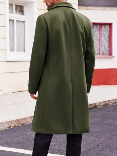 Image of Runcati Mens Trench Coat Notch Lapel Double Breasted Peacoat Wool Blend Casual Long Overcoat