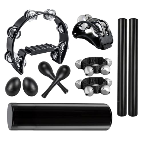 11 Pcs Tambourines for Adults, Shaker Percussion Instrument, Wood Rhythm Sticks, Foot Tambourine...