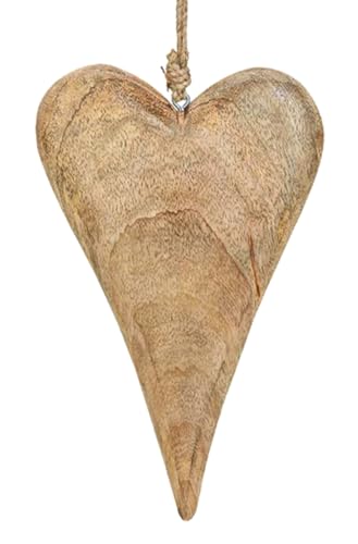 TEMPELWELT® Deko Anhänger Herz 26 cm, Mango Holz Massiv, Dekoherz Herzanhänger für Fensterdeko Wanddekoration Türdekoration, Hochzeitsdekoration