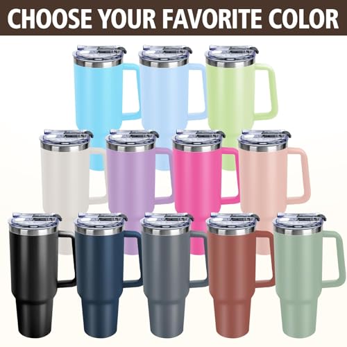 Image of Personalized 40oz Tumbler with Handle, Custom Insulated Tumblers with Text, Stainless Steel Travel Coffee Mug, Personalized Gifts for Women Men Birthday Fathers Day Mothers Day (40OZ-Engraved Name)