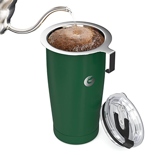 Coffee Gator Insulated Coffee Cup with Paperless Filter, All-in-One Hand Drip Coffee Maker with Filter, Thermal Stainless Steel Travel Cup for Hot Drinks - 585ml / 20oz (Green) - Image 3