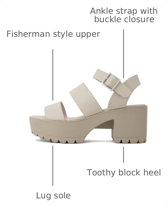 Image of Soda ACCOUNT ~ Women Open Toe Two Bands Lug sole Fashion Block Heel Sandals with Adjustable Ankle Strap