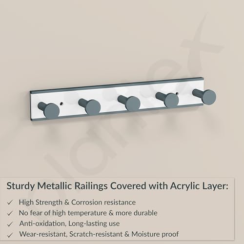 Image of Plantex Cloth Hanger for Bathroom /Acrylic Hook Rail with 5 Hooks /Towel Hanger /Wall Mounted Cloth Hanger /Key Holder (Grey and Milky White)