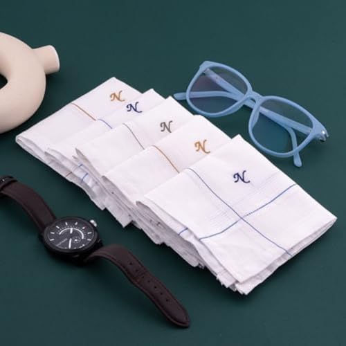 Image of CROSSLINE Men's Initial Monogram (A-Z) Embroidery 100% Pure Cotton Handkerchief | White Base With Colored Border | Handkerchiefs For Men Cotton Soft - (Pack of 5)