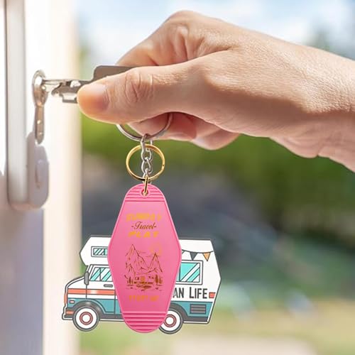 Image of 3 Pack Camper Keychain Vintage - Sided Retro Design,Rustic Metal Ring Design For Outdoor Enthusiastsfor Outdoor Lovers /Woman, Hiking & Rv Accessories, Durable Abs Plastic (Black /White /Pink)