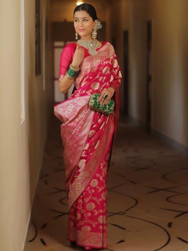 Image of Women's Kanjivaram Soft Silk Banarasi Saree With Blouse Piece | Banarasi Sari For Women | Saree with Blosepiece