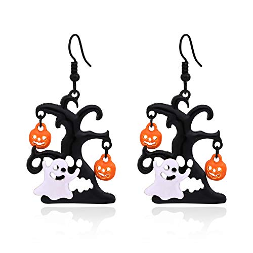 Boderier Ghost Earrings Halloween Black Tree and White Ghost Drop Earrings for Women
