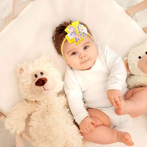 CUBACO Yellow Hair Bow Birthday Headband Bows for Baby Girls 1 2 3 4 5 6 Years 4.7" Baby Headband Yellow Hair Ribbon Accessories Bows for 1 Year Old Outfit Girl 1st birthday decorations girl2