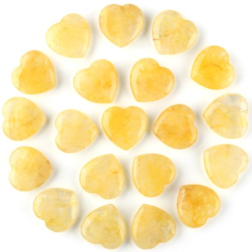 Image of QINJIEJIE 20 PCS Citrine Heart Crystal Yellow Healing Crystals Natural Cute Stones Pocket Healing Palm Love Bulk Set Wholesale Reiki Energy Balancing Meditation Mother's Day Gift