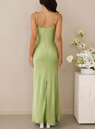 Image of 2026 Satin Cowl Neck Spaghetti Strap Maxi Dress for Women Bridesmaid