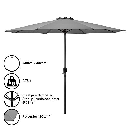 [casa.pro]®] Parasol de Jardin Polyester Acier Revêtu par Poudre Gris 300cm x 230cm