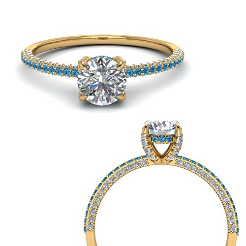 Image of Choose Your Gemstone Delicate Hidden Halo Diamond CZ Ring Yellow Gold Plated Round Shape Petite Engagement Rings Minimal Modern Design Birthday Gift Wedding Gift US Size 4 to 12