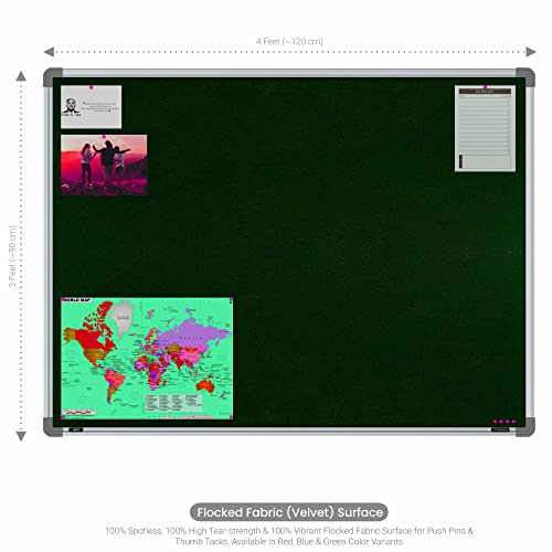 Image of Scholar Art Metis 3x4 Feet Fabric Pin-up Display Board for Study Table & Kids Room | High Strength Velvet Cloth + High Density Soft Board for Pinning Photos, Sticky Notes & Reminders (Dark Green)