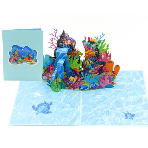 Image of Rykamia Aquarium Themed 3D Pop Up Card, Handcrafted with Intricate Design, Perfect for Birthday, Includes Envelope