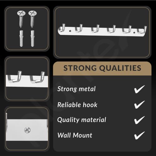 Image of Plantex Wall Hooks for Hanging Cloth /Stainless Steel Towel Hangers /Bathroom Robe Hooks /Door Hangers /Wall Hook Rack /Hook Rail for Hanging Keys - 6 Hooks (Pack of 3, Chrome)