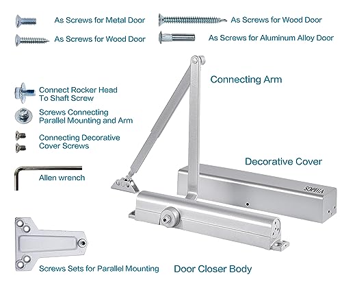 Sophia Medium/Heavy Duty Commercial Door Closer DK8000 Automatic Door Closer, Adjustable Size 1-6 Hydraulic Door Closer Hinge for Heavy Traffic Areas, Grade 1 - ADA Compliant & UL Listed, Silver — view 5