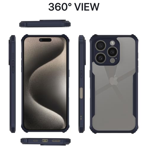 Image of Pikkme Crystal Clear Transparent Back | Ultra Hyrbid | Full Camera Protection | Raised Edge | Bumper Back Case for iPhone 16 Pro (Blue)