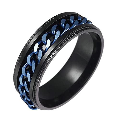 Ayoiow Anillo de acero inoxidable Hombres 8MM Anillo de cadena giratorio Negro Oro Mans Anillos de compromiso baratos, Sin piedras preciosas