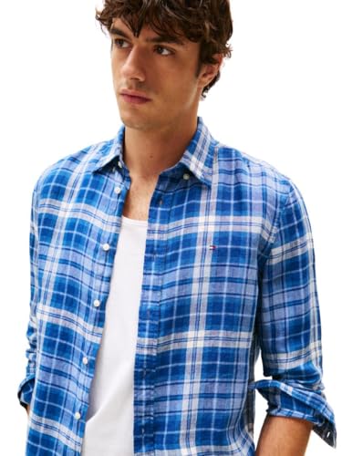 Image of Tommy Hilfiger Men's Long Sleeve Casual Linen Button Down Shirts in Regular Fit