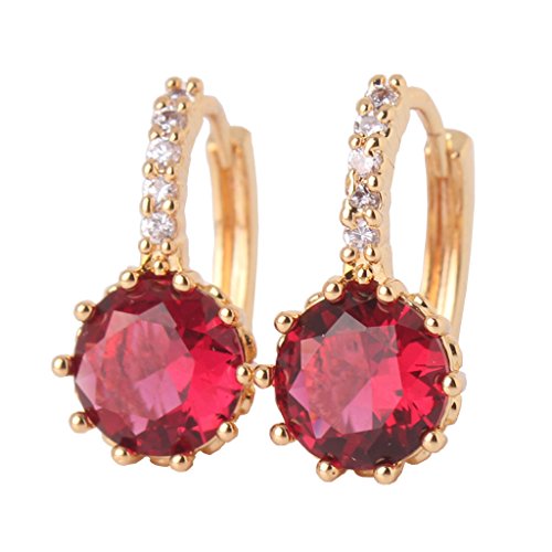 GULICX Yellow Gold Tone Round Ruby Color Designer Vintage Wedding Earrings Hoop