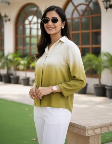 Image of Women's Ombre Pink Casual Shirt for Women | Full Sleeve Stylish Western Top | Soft Regular Fit Button Down Shirt for Girls & Women