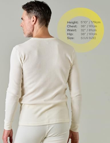 Men's Thermal Cotton Waffle Shirt Midweight Base Layer Long Sleeves Crew Top M582