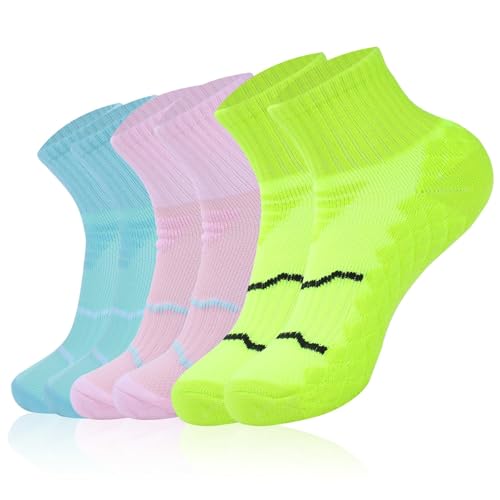 Risipu Calcetines deportivos para mujer, antiampollas y absorben el sudor, transpirables y acolchados, talla 4-7, 3 pares de calcetines deportivos hasta el tobillo, multicolor, Altoa única