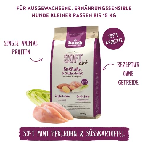 bosch HPC SOFT Mini Perlhuhn & Süßkartoffel | halbfeuchtes Hundefutter für ausgewachsene Hunde kleiner Rassen | Single Protein | grain-free | 1 x 2.5 kg