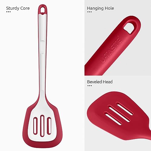 Image of U-Taste Silicone Turner Slotted Spatula, 13.6 inch Long /3.7 inch Wide, Red