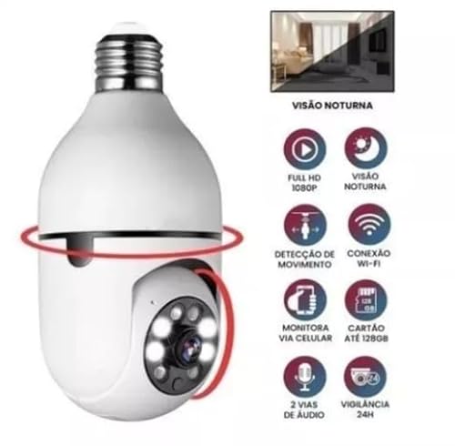 Kit 2 Câmeras Segurança Lâmpada + 2 Cartões De Memória 64 GB Câmera Wifi Yoosee 1080p Full HD Espiã