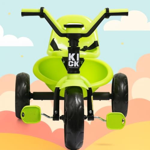 Image of Luusa KICK TRICYCLES for Kids | Kids Tricycle with Adjustable Seat Belt and Safety Features | Durable Frame | Suitable for Ages 1-5 Years | Multiple Colors Made in India (Green)